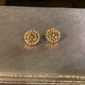 small floral pink stone earrings in gold with gold backing